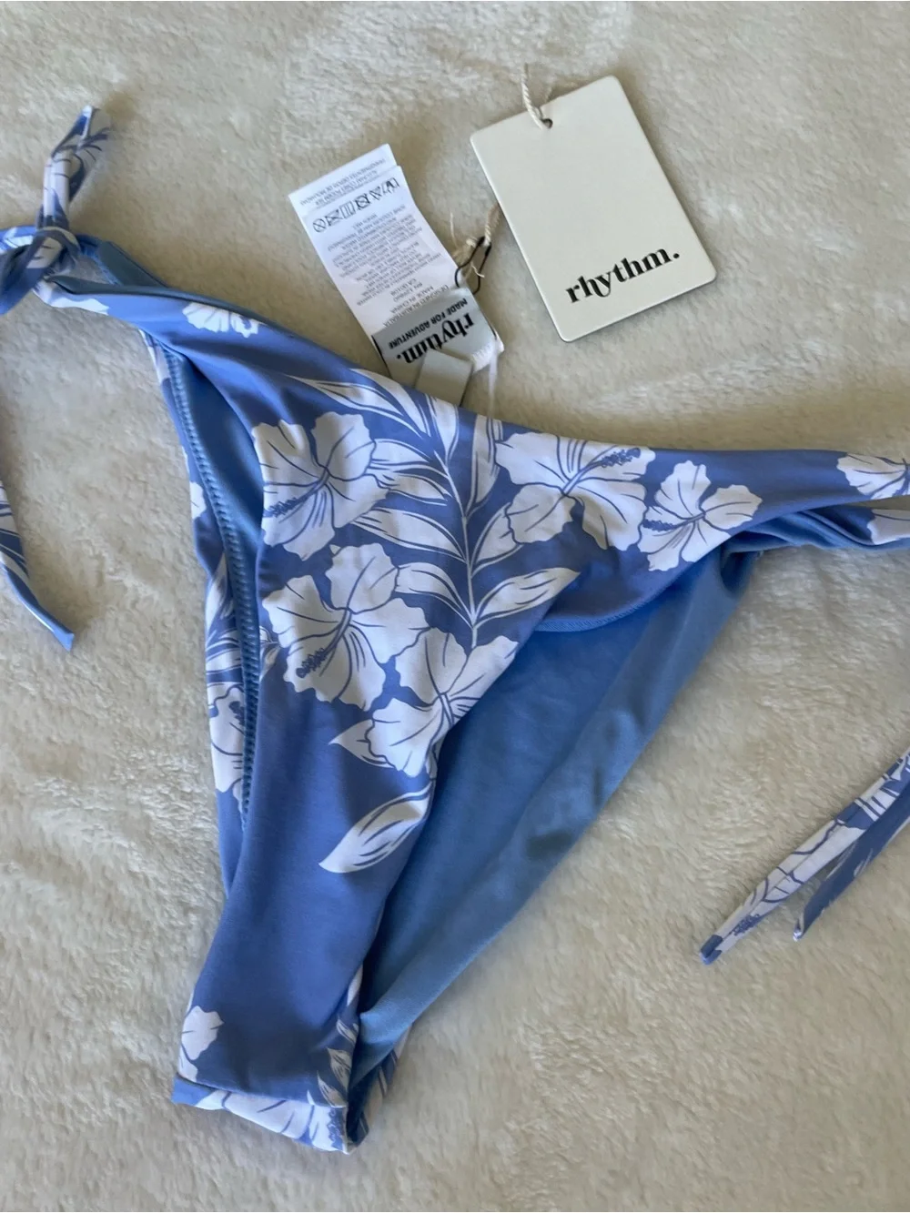 Rhythm Light Blue & White Floral Tie-Side Bikini Bottom