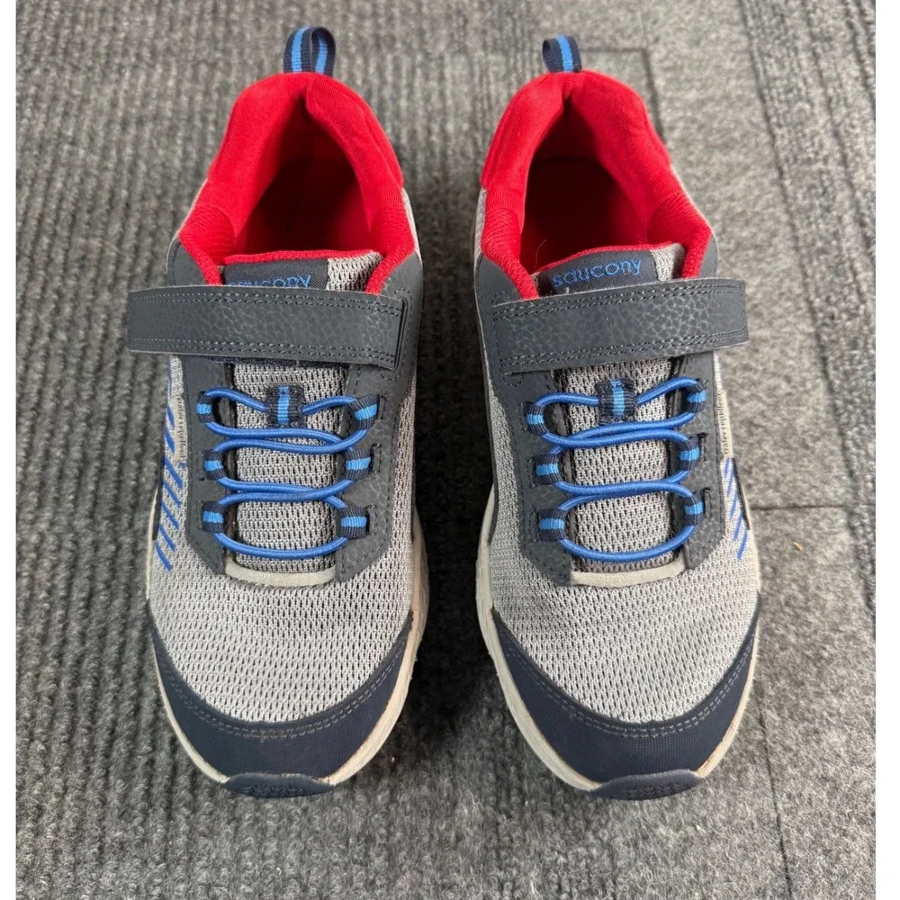 Saucony Kids Wind Shield A/C Sneakers Grey Navy Red Water Repellent SK265056 4M
