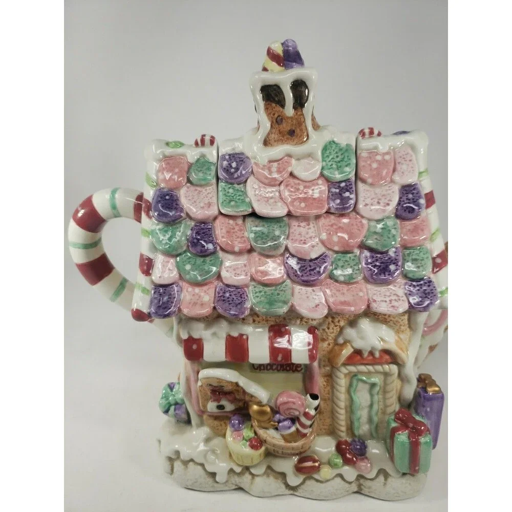 Fitz & Floyd Candy Lane Express Candy Shop Teapot Santa Claus Fudge Ceramic
