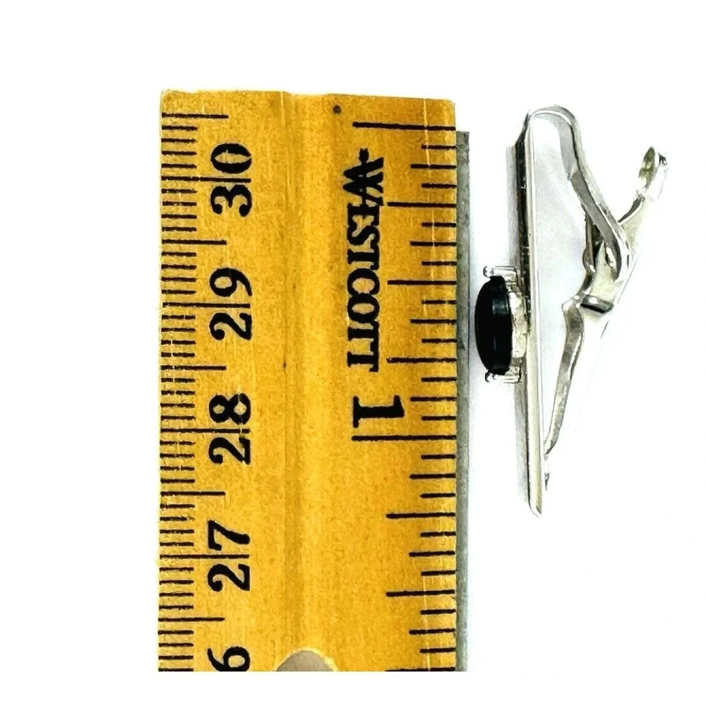 Swank Mens Vintage Silver Tone‎ Black Cabochon Cufflinks and Tie Clip Set MCM