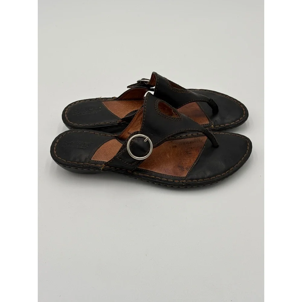Born Womens Sandals  Size 7/38 Black Leather Thong Buckle Strap W31185‎