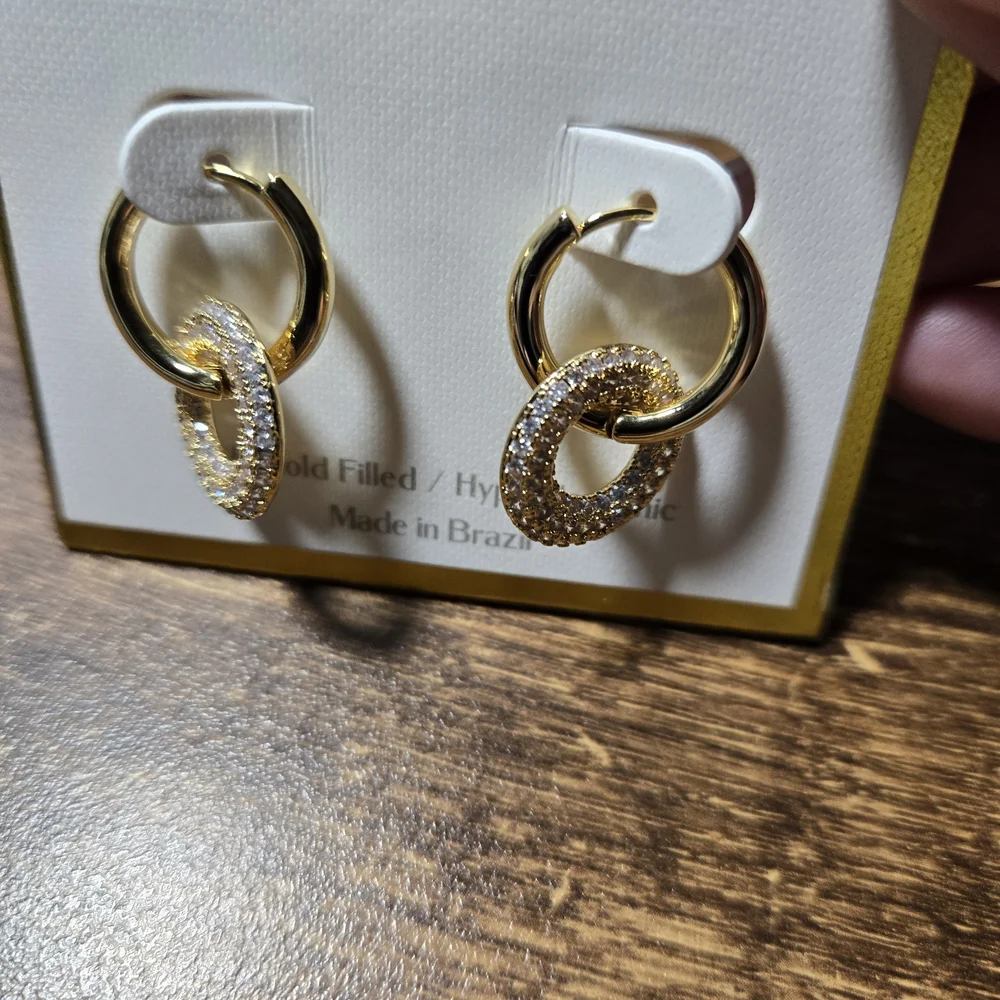 Gold and‎ Silver Hoop Earrings with Crystal Accents