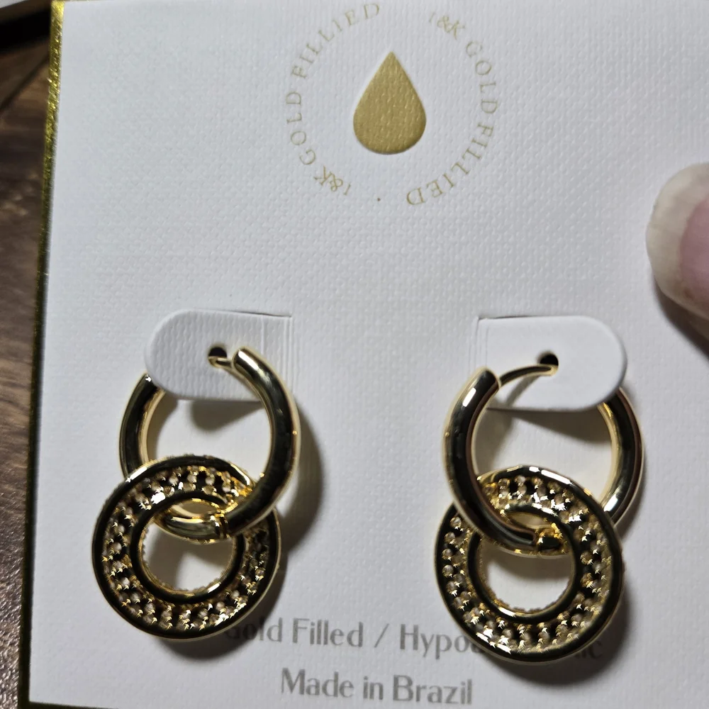 Gold and‎ Silver Hoop Earrings with Crystal Accents