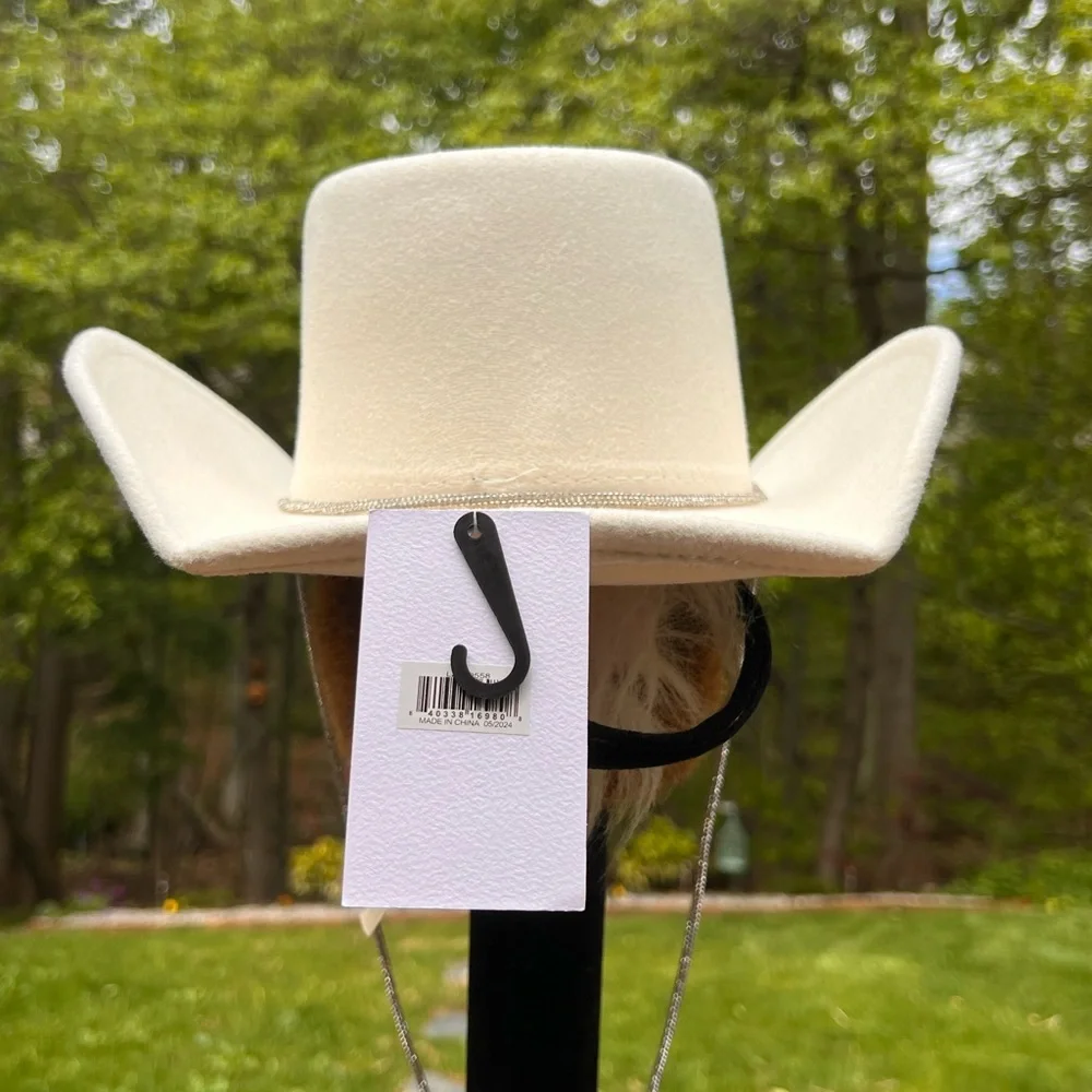 NWT White Rhinestone Strap Womens 7 Cowboy Hat Flat Brim Polyester Felt