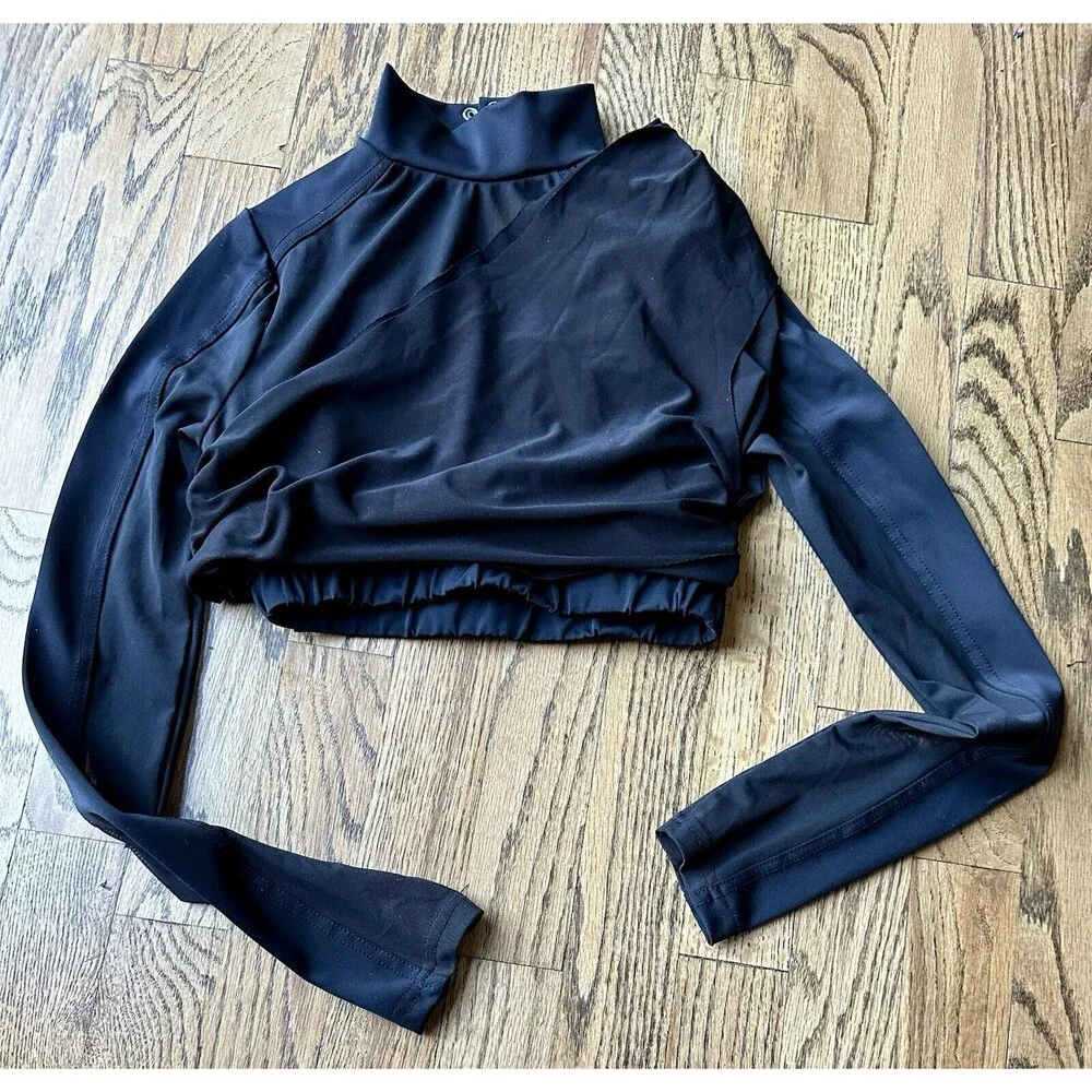 Balera Girls Shirred Long Sleeve‎ Black Dance Top Costume MT11825 Size LC EUC