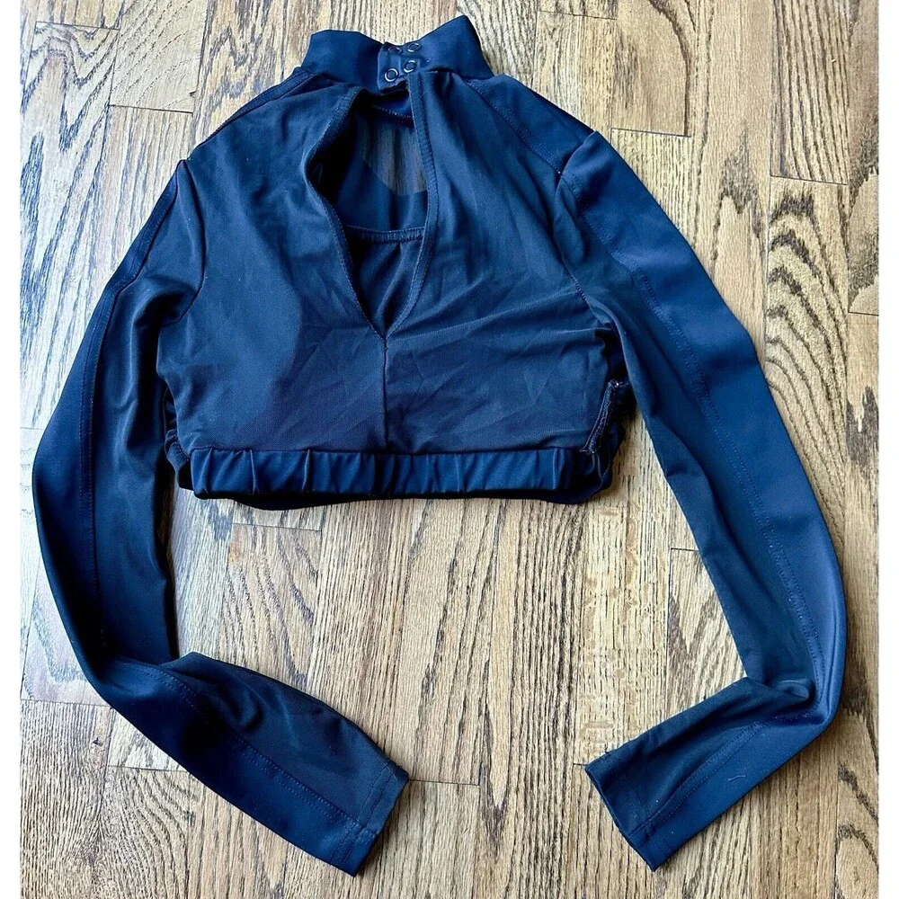 Balera Girls Shirred Long Sleeve‎ Black Dance Top Costume MT11825 Size LC EUC