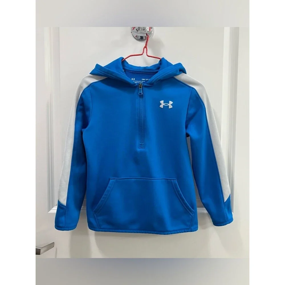 Under Armour Boys Blue Hooded Half-Zip Pullover Size S