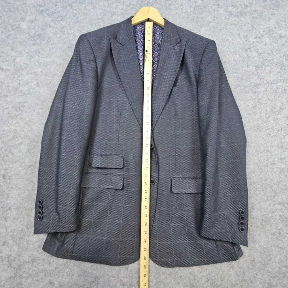 Statement Italy Gray Geometric Windowpane 2-Pc‎ Super 200s Wool 44L 39x30 FLAW