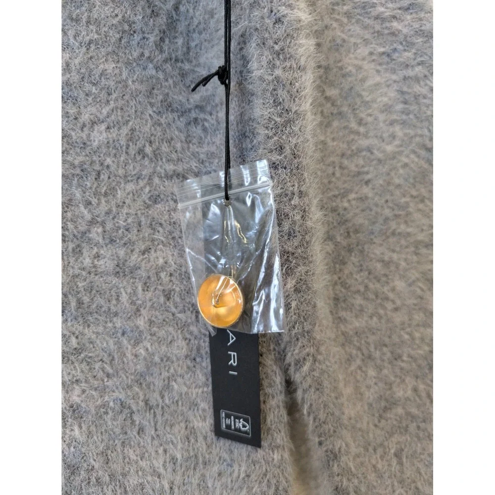 Tahari Women's Size S Gray Eyelash Knit Fuzzy Cardigan Gold Button Sweater NWT‎