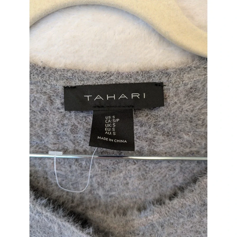 Tahari Women's Size S Gray Eyelash Knit Fuzzy Cardigan Gold Button Sweater NWT‎