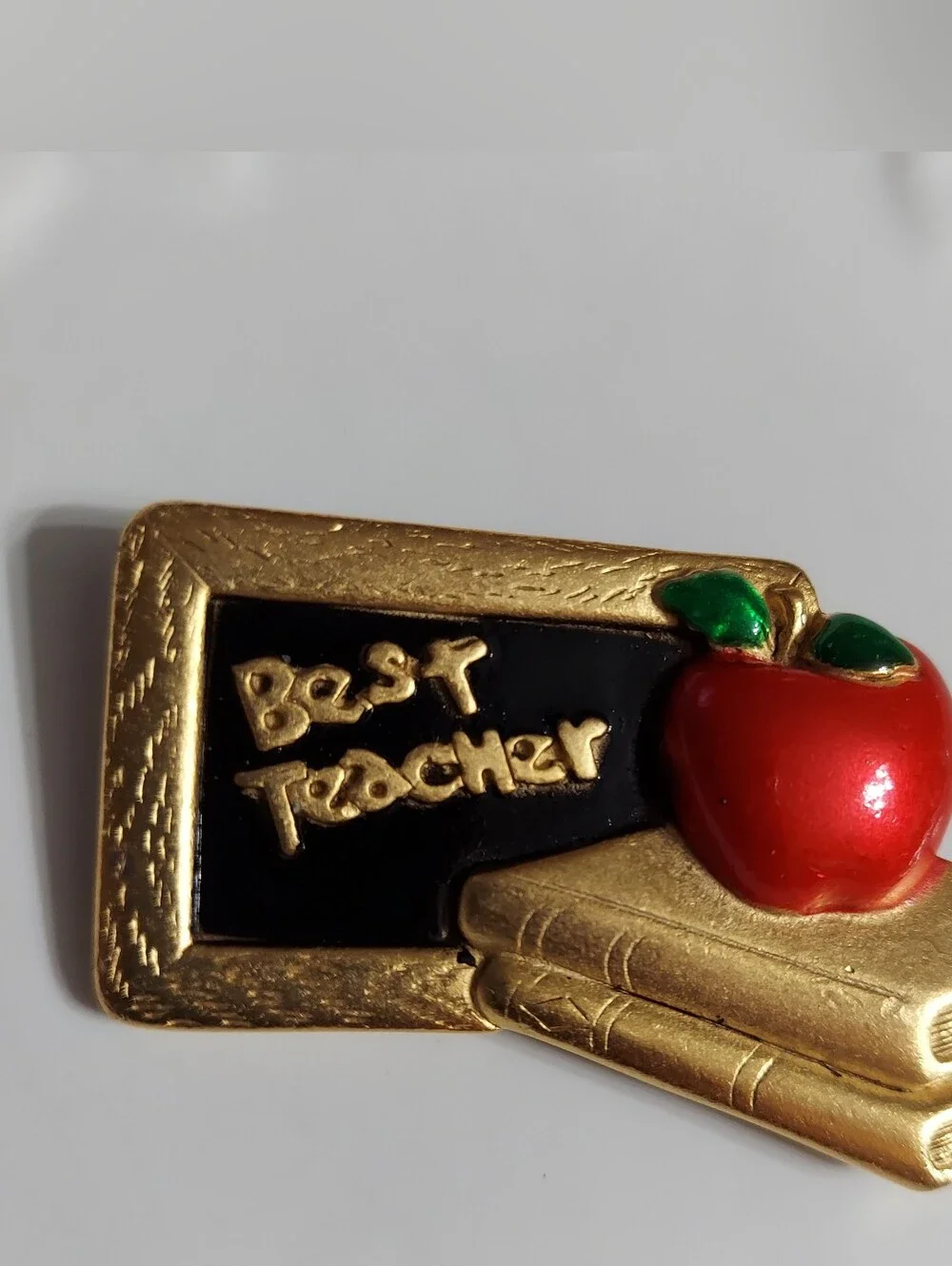 OAJC Textured Gold Tone/'Best Teacher' Enamel Brooch/Pin