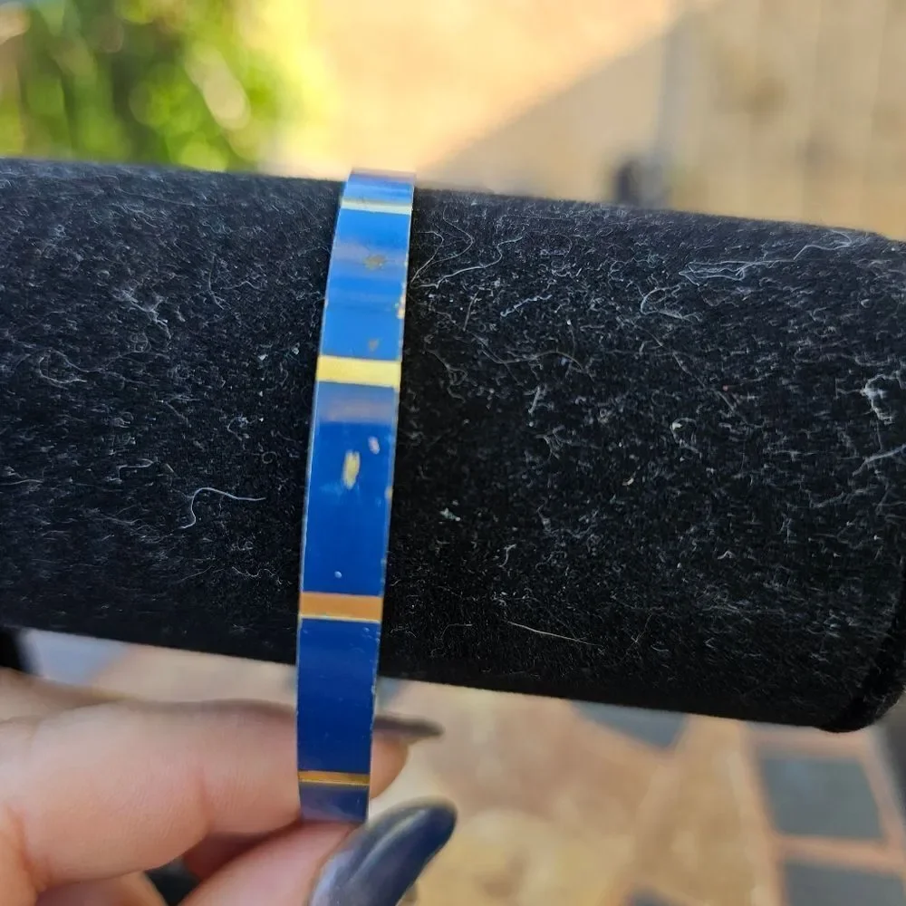 Vintage Gold and Blue Enamel Bracelet Bangle