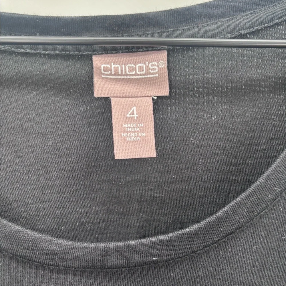 Chico's Black Short Sleeve Top with Ruffle Detail Size 4 (XXL)