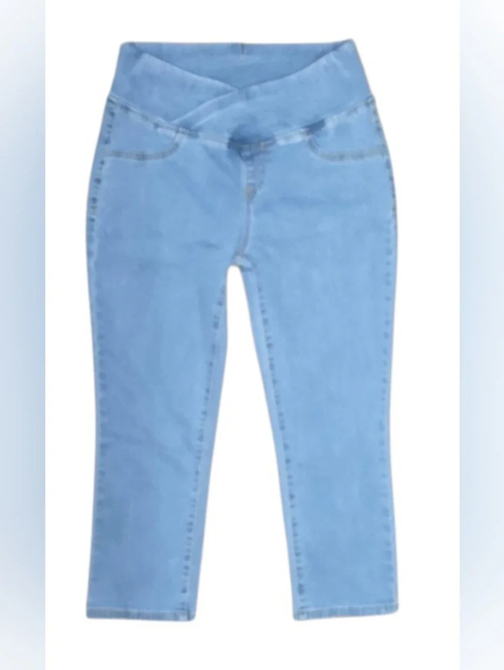Crossover Waist Capris In Light Blue 6 TALL