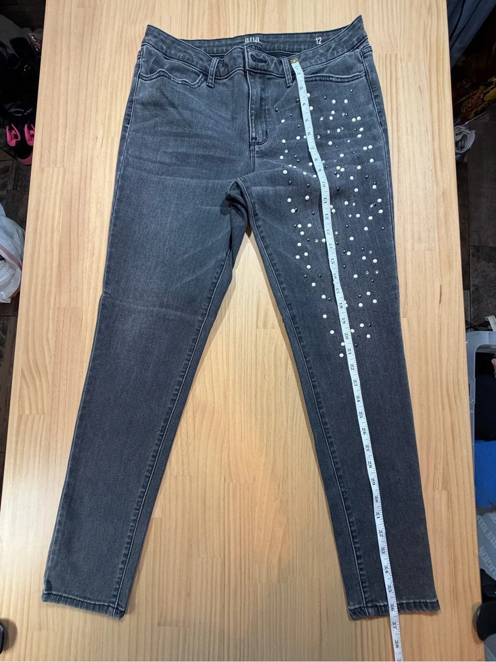 a.n.a Women's Black Skinny Jeans with Pearl Embellishment B7