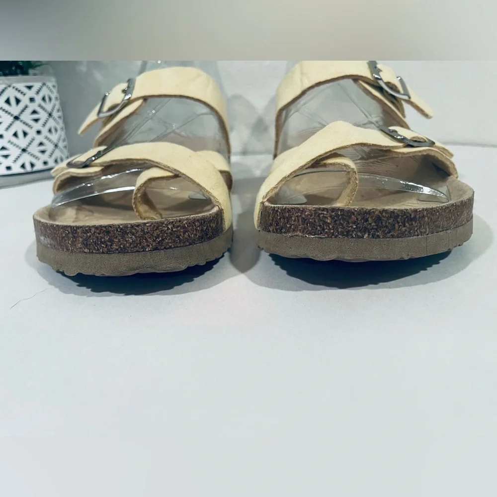 ☀️2/$20 Arizona “Fairhaven” Butter Yellow Vegan Leather Cork Sole Sandals |  EUC