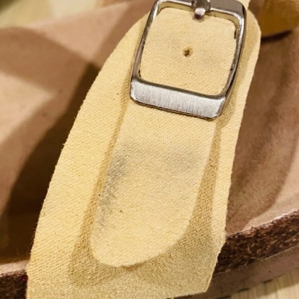 ☀️2/$20 Arizona “Fairhaven” Butter Yellow Vegan Leather Cork Sole Sandals |  EUC