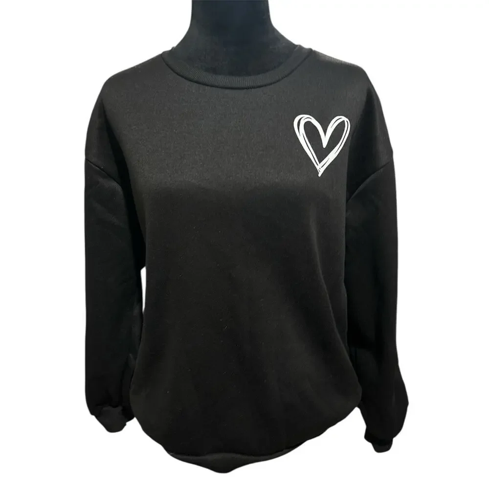Black‎ Crewneck Sweatshirt with White Heart – Size M – EUC