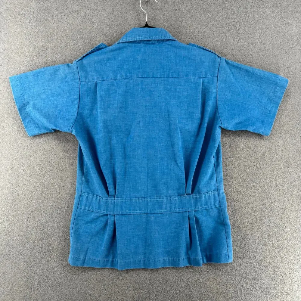 Vintage 60s Penneys Hawaii Camp Shirt Womens 16/S? Blue Lightweight Cotton Blend