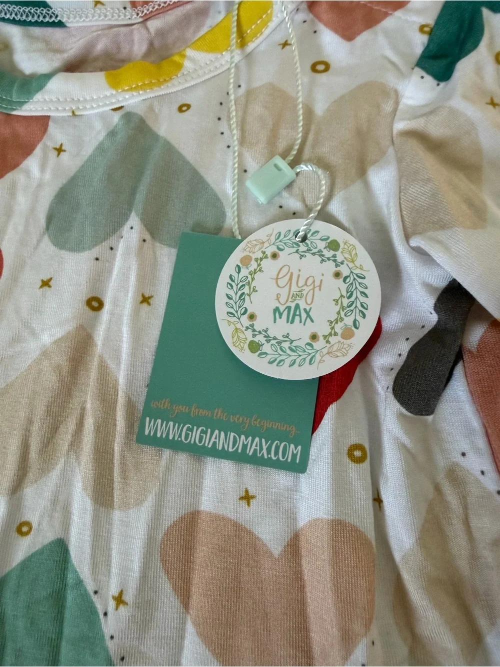 Gigi & Max Bamboo Heart Print Long Sleeve Baby Dress Bodysuit