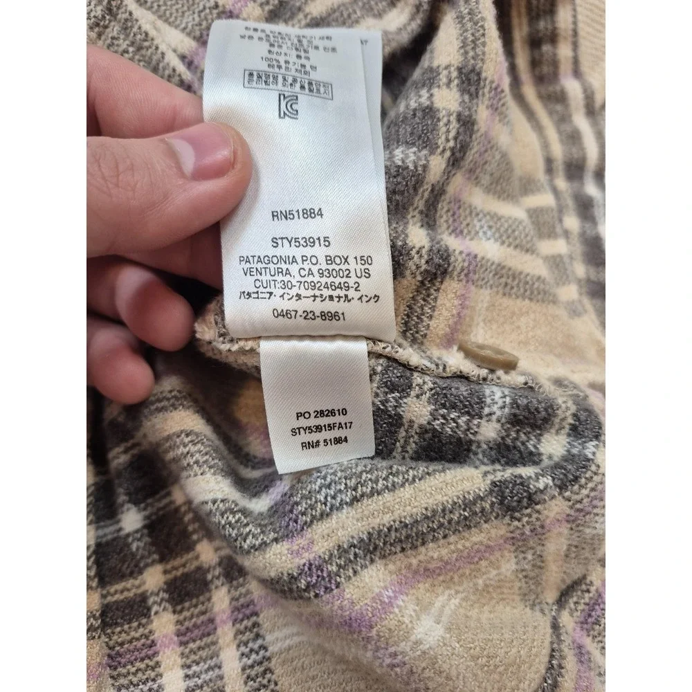 Patagonia Fjord Flannel Shirt Womens 14 Beige Organic Cotton Plaid Long Sleeve