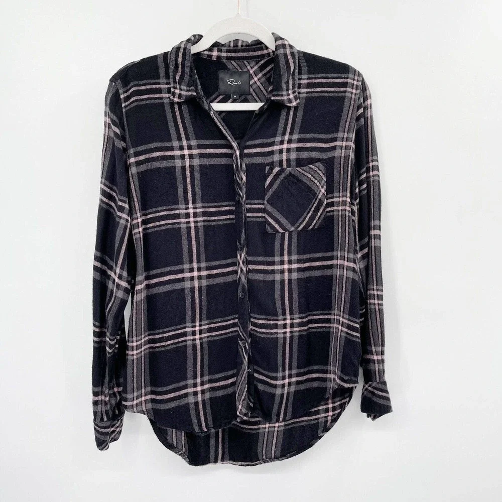 Rails Hunter Shirt Onyx Slate Button Down Black Size M‎ Metallic Plaid Flannel