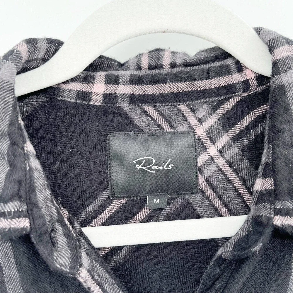 Rails Hunter Shirt Onyx Slate Button Down Black Size M‎ Metallic Plaid Flannel