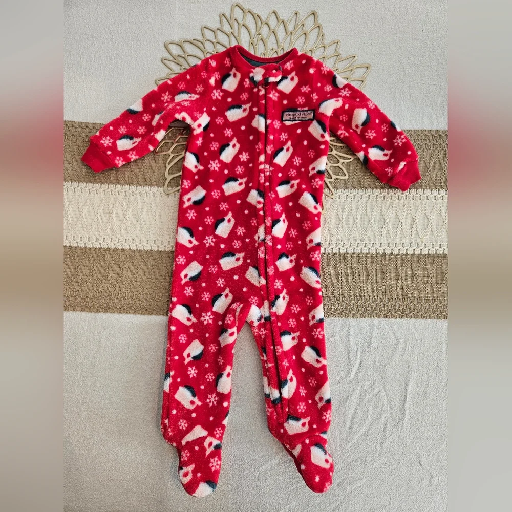 Vineyard Vines Baby Santa Whale Footed Fleece Sleeper Sz 3-6M