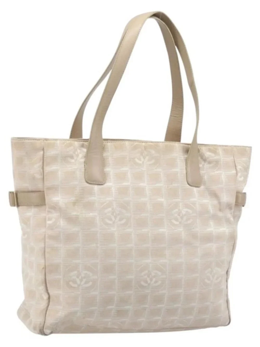 CHANEL New Travel Line Tote Bag Nylon Beige Gold CC Auth BA11779