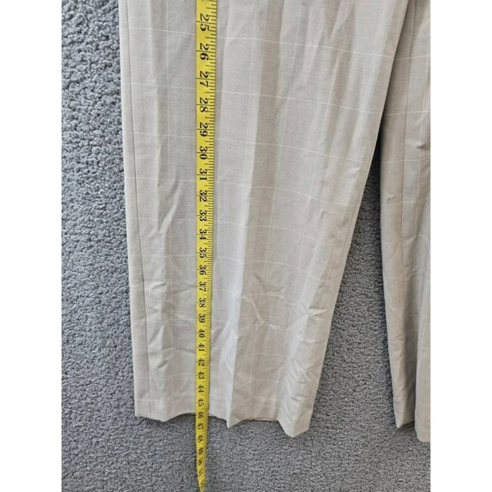 Calvin Klein Windowpane Print Wide Leg Pants Women's 8 Wicker Multi Zip Hook&Bar