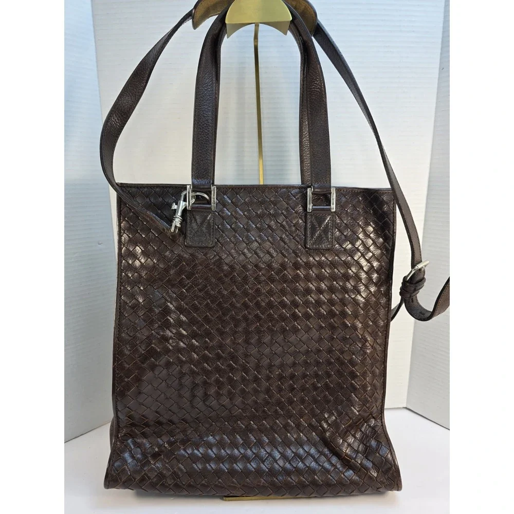Cole Haan Genevieve Large Woven Leather Tote Bag in Brown with Detachable Strap‎