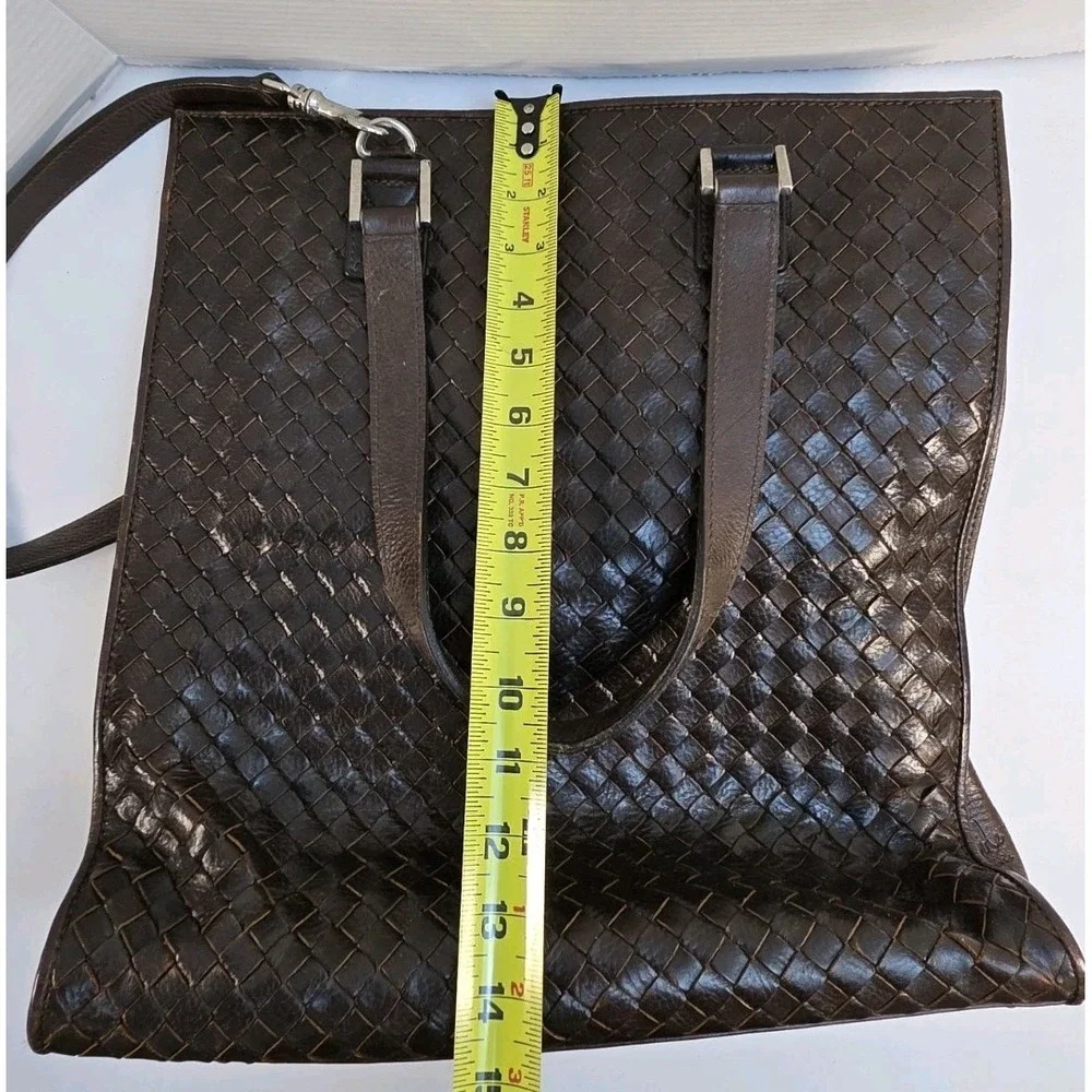 Cole Haan Genevieve Large Woven Leather Tote Bag in Brown with Detachable Strap‎