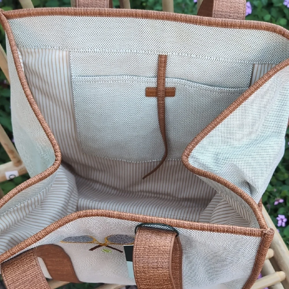 Brown and Cream Tote Bag with Tennis Racket Design