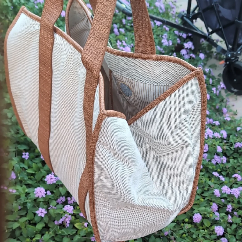 Brown and Cream Tote Bag with Tennis Racket Design