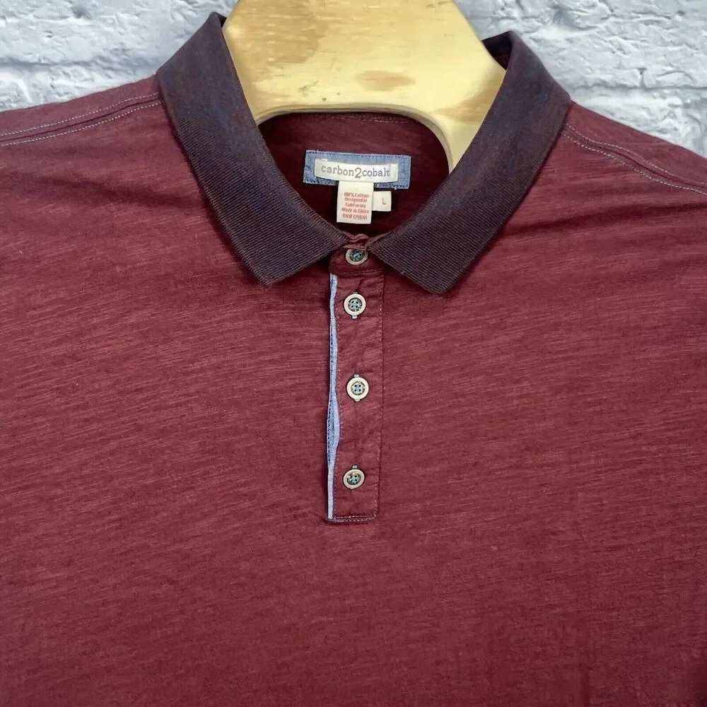 Carbon 2 Cobalt Shirt Mens Burgundy Red Casual 4 Button Polo Cotton Size Large‎
