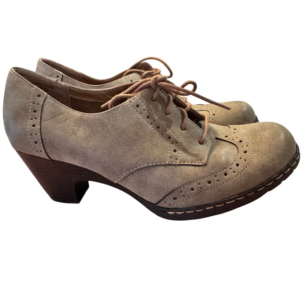 iComfort Women's Tan Suede Lace Up‎ Wingtip Block Heel Oxford Shoes Size 10