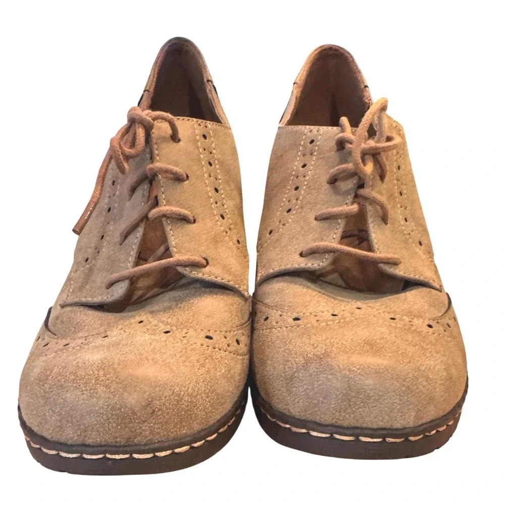 iComfort Women's Tan Suede Lace Up‎ Wingtip Block Heel Oxford Shoes Size 10