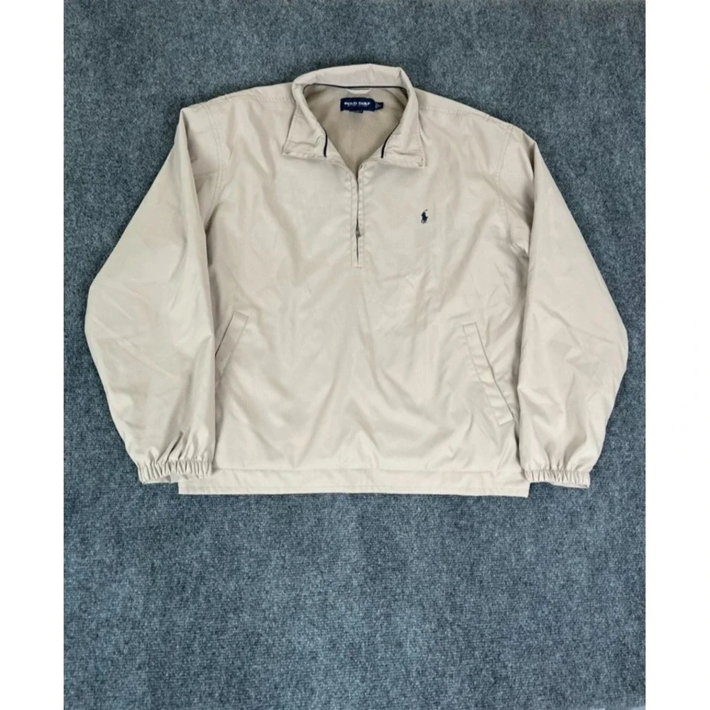 Polo Golf Mens  Beige Windbreaker Jacket Mens Half Zip Mesh Lined‎  Size XL