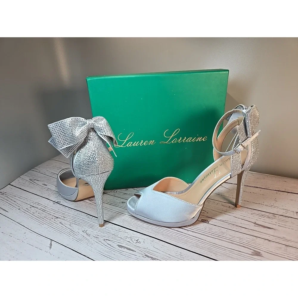 Lauren Lorraine‎ Silver Fling Womens 10 Stilettos Cocktail Prom Dress Holiday