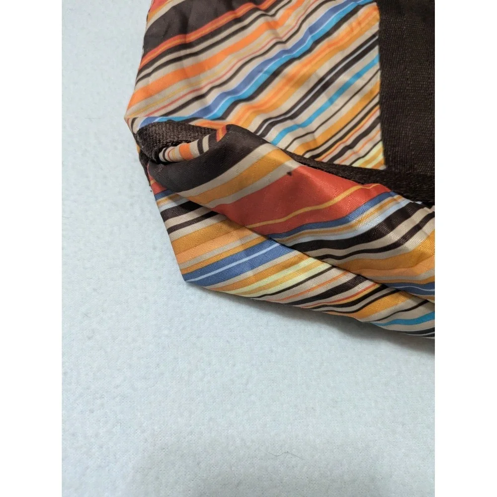 Retro LeSportsac‎ Stripe Everyday Tote Handbag Purse + Make-up Bag  Brown Orange