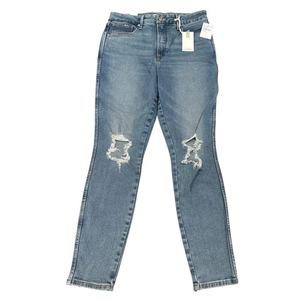 Good American Skinny Crop Distressed Denim Jeans Gap-Proof Waist Size‎ 8/29 NWT