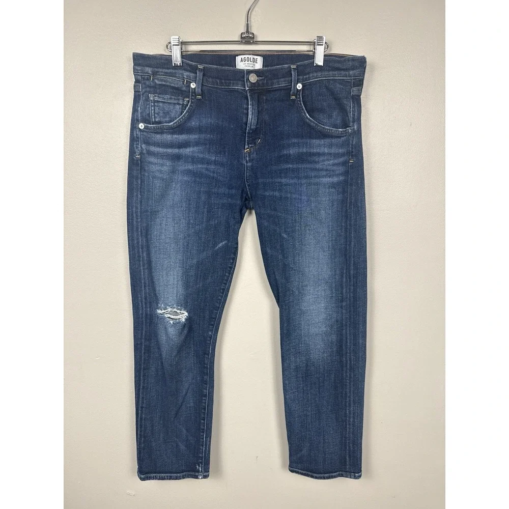 Agolde Isabel Straight Fit Boyfriend Jeans A015B-827‎ Distressed Dark Wash Sz 29