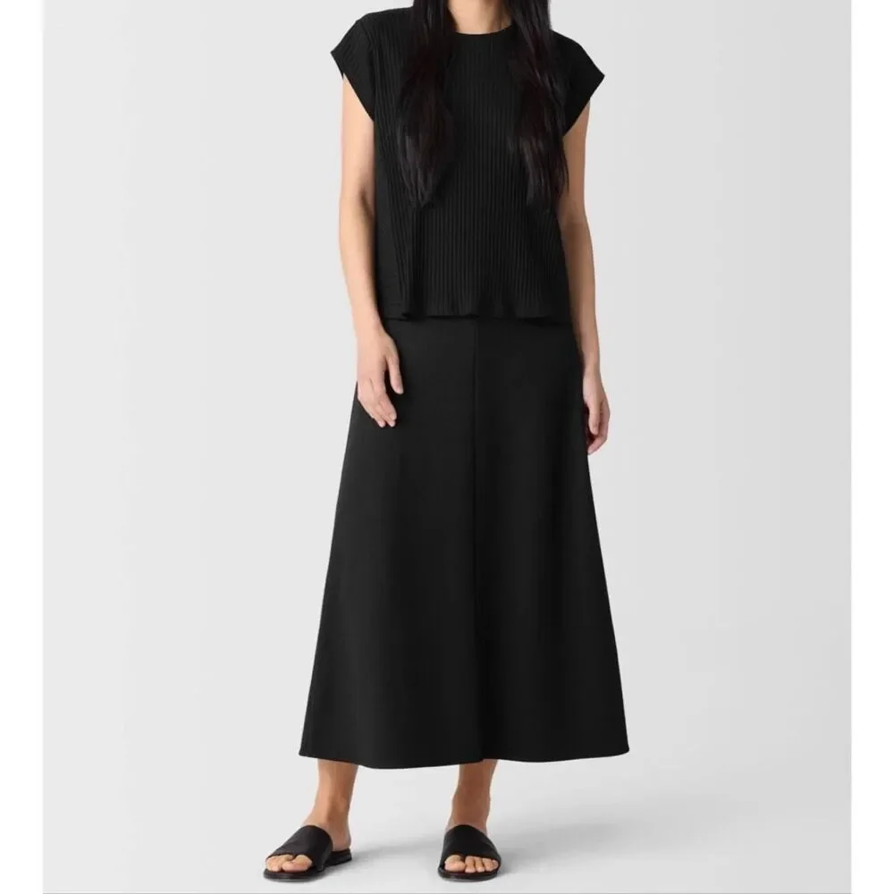 Eileen Fisher $188 Lightweight Ponte A-Line Skirt black petite medium NEW