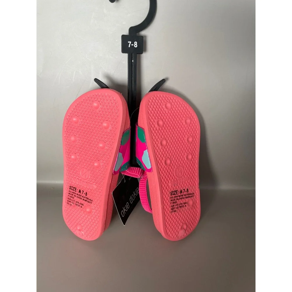 Okie Dokie Toddler Girls Pink Abstract Print Slide Sandals Size 7-8 NWT
