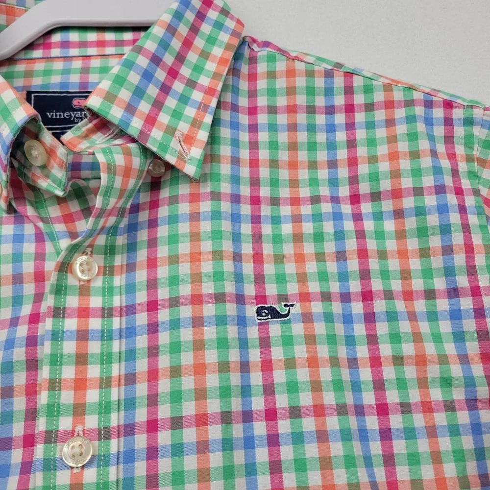 Vineyard Vines Kids Whale Shirt Long Sleeve Plaid Button Up Size L‎ (16-18)