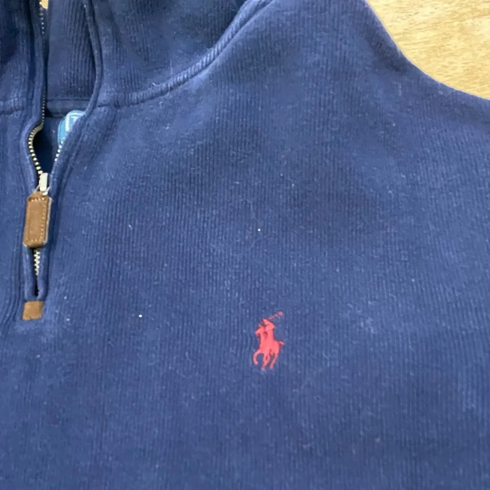 Polo by Ralph Lauren Men’s Size Large Navy Ribbed Knit Quarter Zip Pullover‎