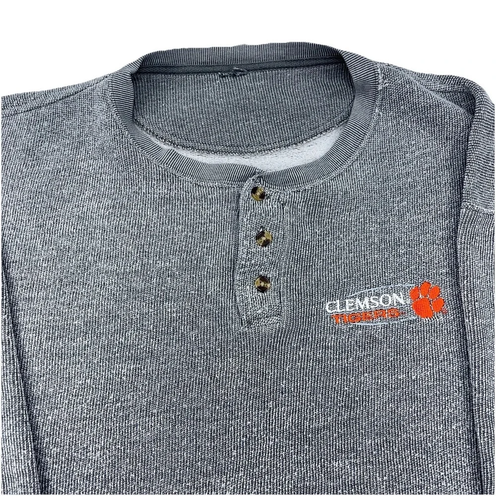 Vintage Clemson Tigers Sweatshirt Men XXL Crew‎ Neck Sweater Waffle Knit Henley