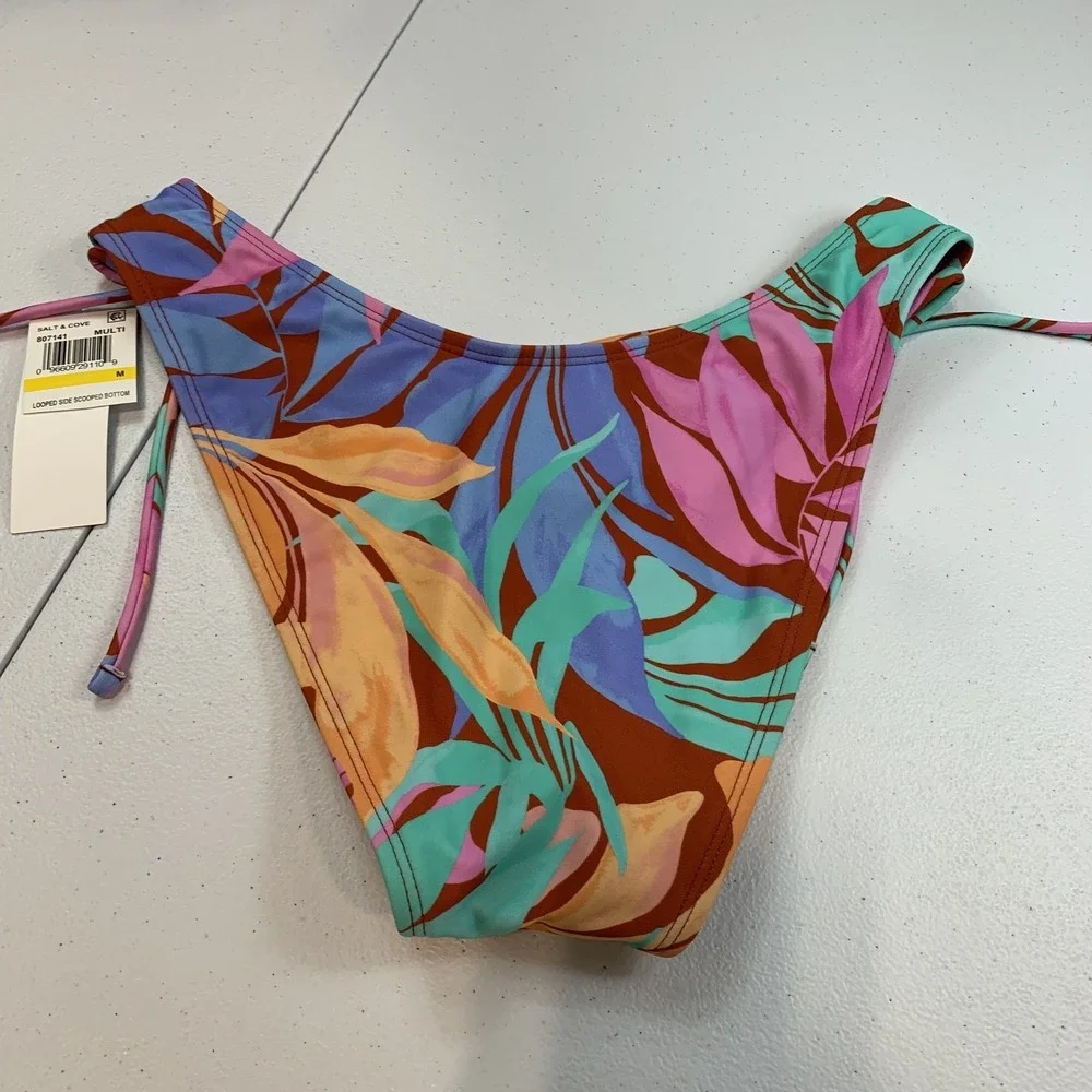 Salt & Cove Junior's Swim Bikini Bottom M Looped Side Scooped Tropical Floral