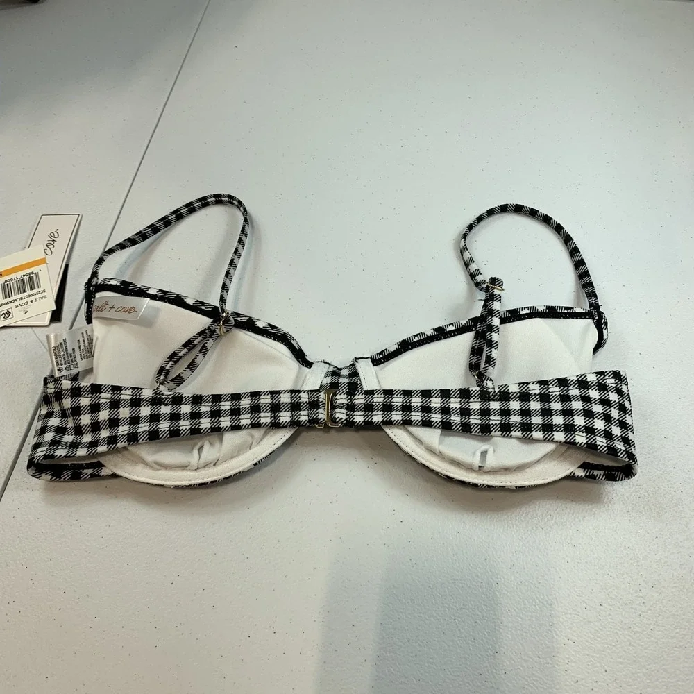Salt & Cove Junior's Swim Bikini Top S Black White Gingham Plaid Underwire