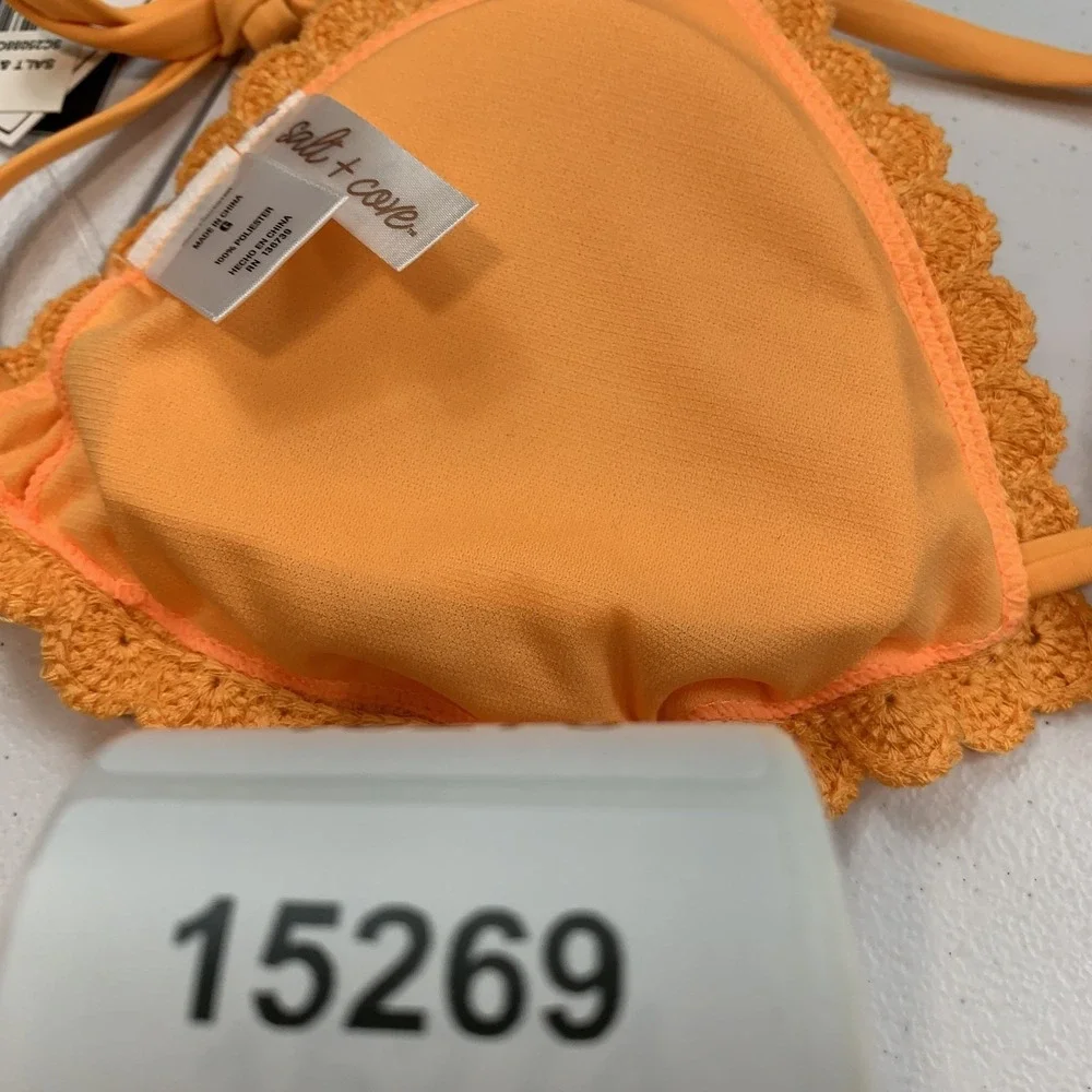Salt & Cove Junior's Swim Bikini Top L Orange Crochet String Boho Beach